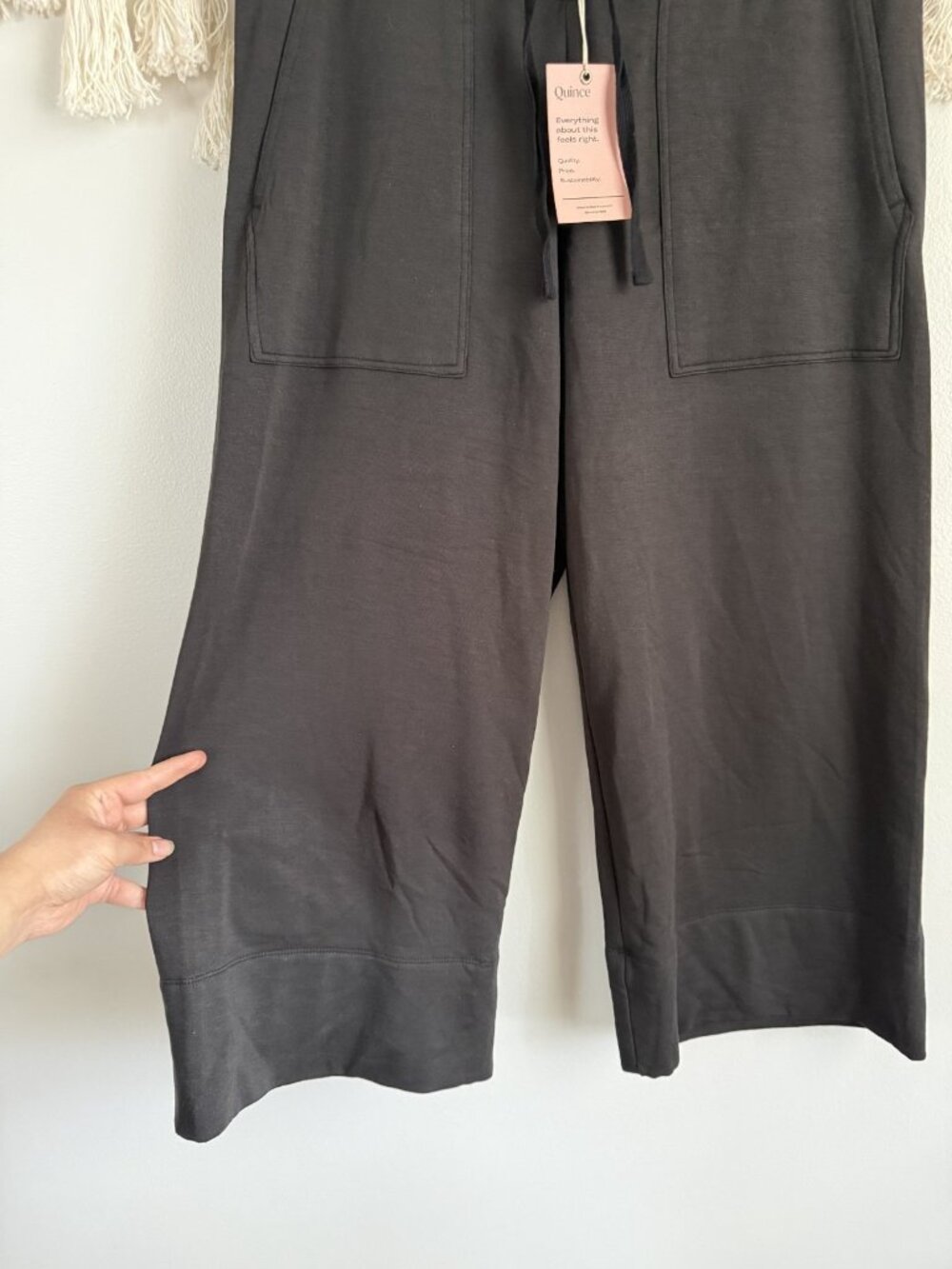 Quince Supersoft Fleece Cropped Wide Leg Pants Black Loungewear Relaxed NWT M - Picture 4 of 9